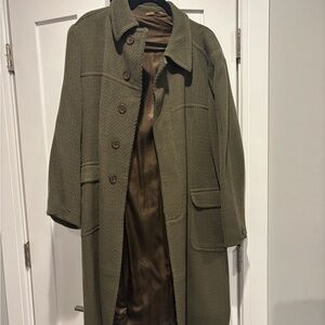 Olive Green Wool-Blend Long Coat
